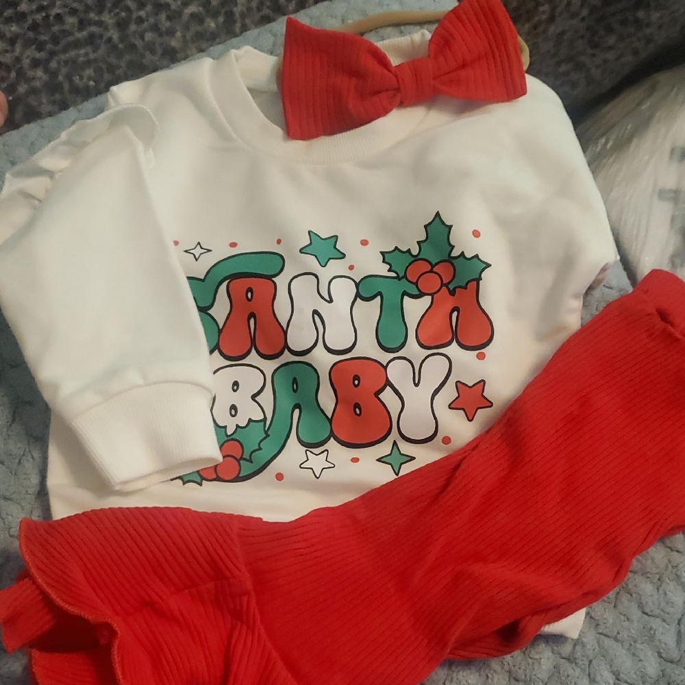 Festive Santa Baby Outfit with Red Bow